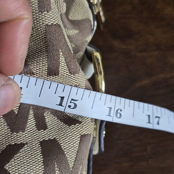 Michael Kors Handbag Bedford Women Medium Logo Jacquard Satchel Beige Vanilla - Picture 8 of 15